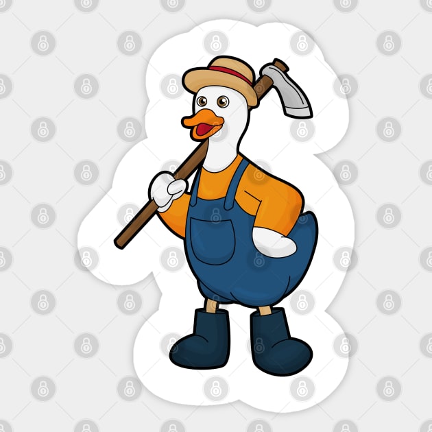 Duck as Farmer with Hoe Sticker by Markus Schnabel